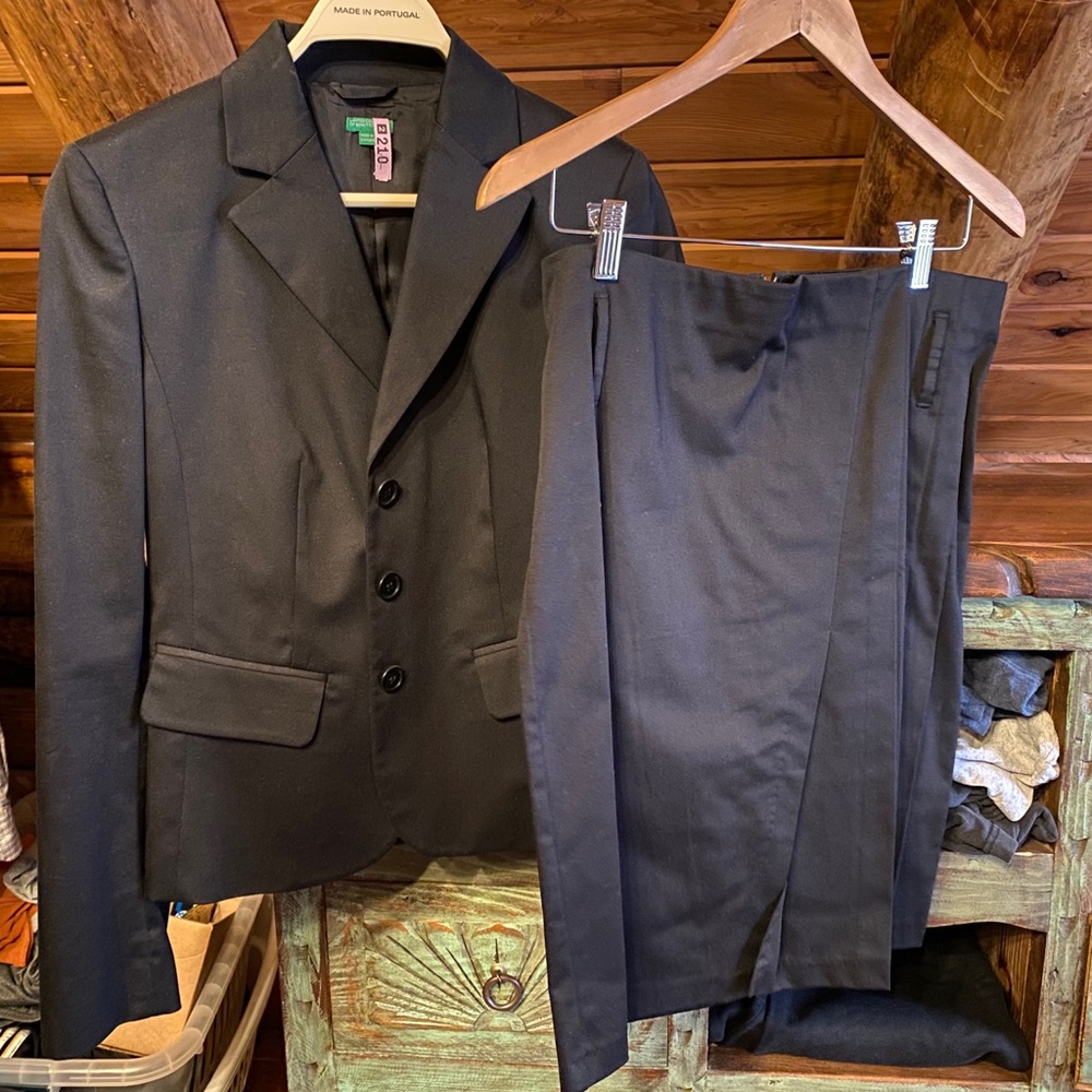 Benetton Black Skirt Suit Size 44